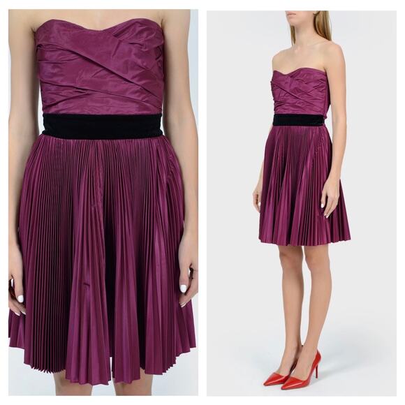 Dolce & Gabbana Purple Pleated Taffeta Knee Length Dress Size 4 Strapless Midi - Picture 15 of 15